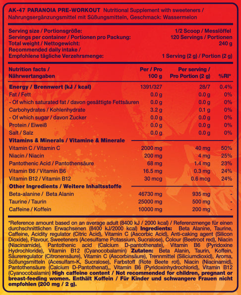 AK-47 Labs Pre-workout Paranoia - 240 g