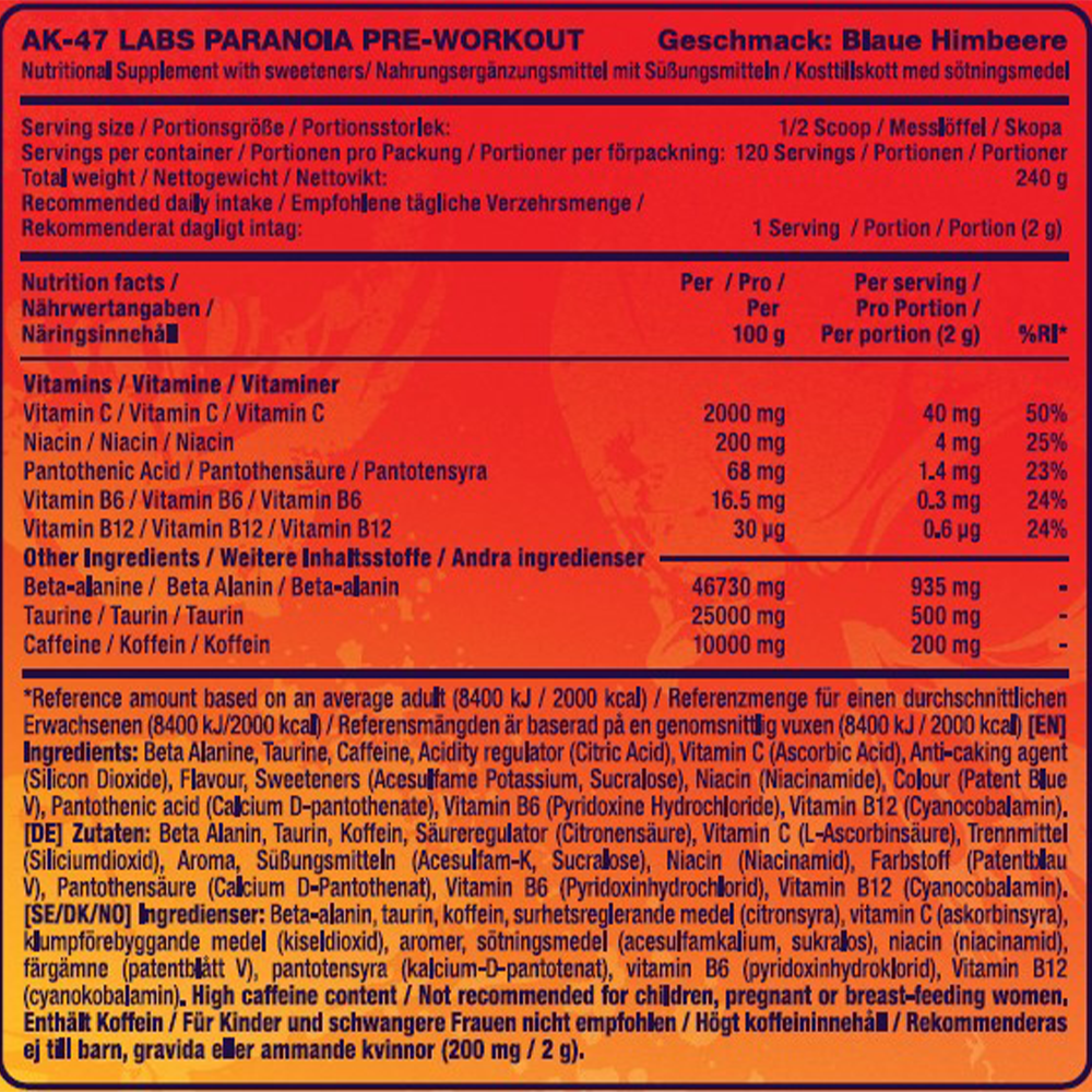 AK-47 Labs Pre-workout Paranoia - 240 g