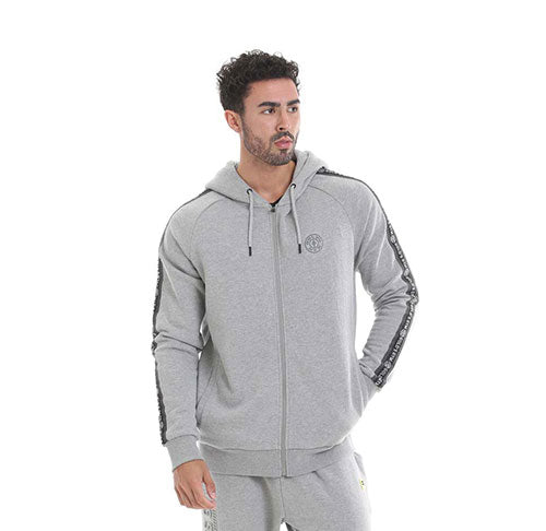 GGSWT084 Gold's Gym Zipper Hoodie Branded Tape - S - Grey