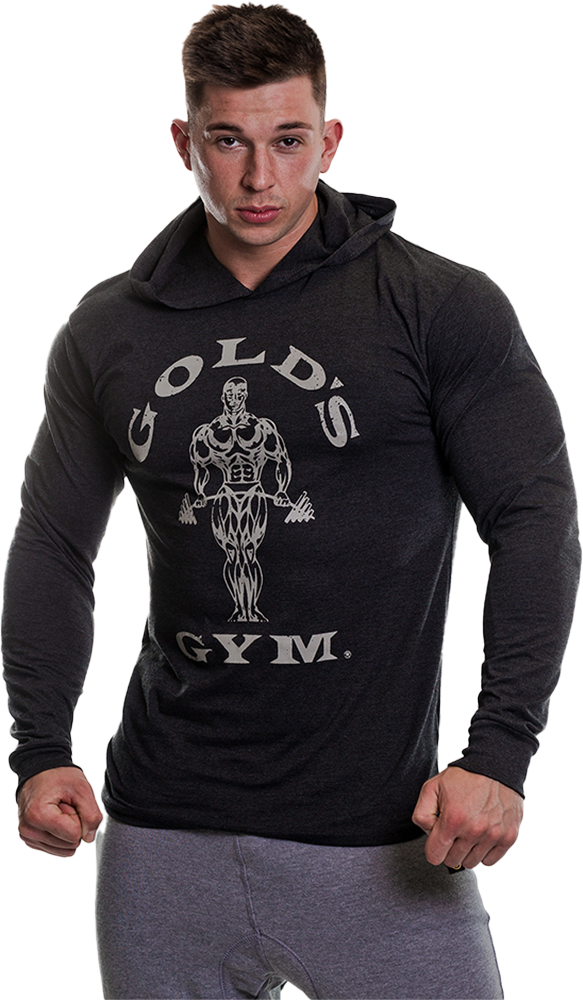 GGTOP009 Gold's Gym Long Sleeve Hood T-Shirt - S - Black