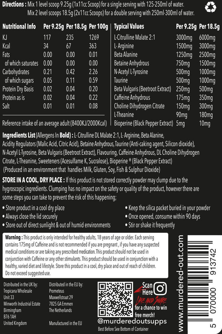 Murdered Out Insidious Pre-workout - 463 g
