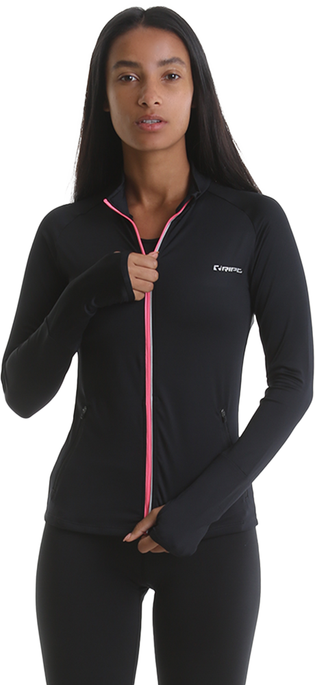 RIPT RCLTOP721 Ladies Zip Thru Top - Black