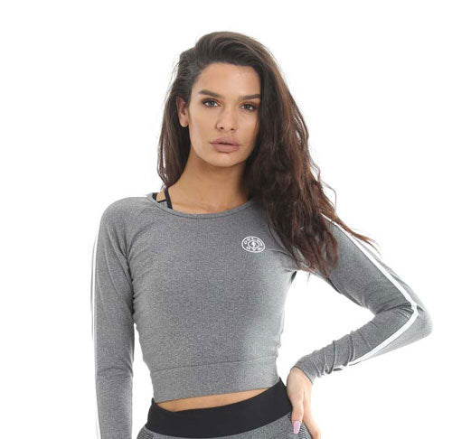 GGLSWT118 Gold's Gym Ladies Cropped Sweater - Grey Marl