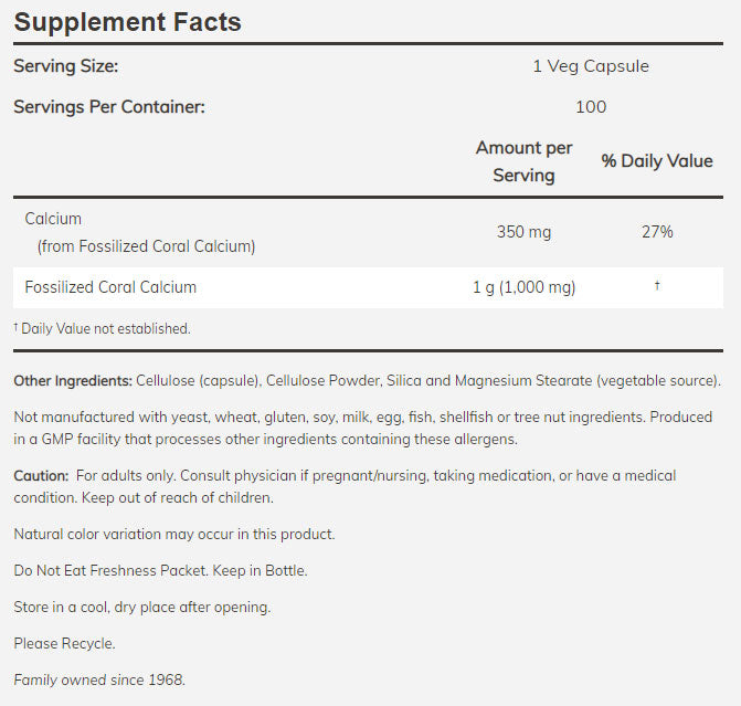 NOW Foods NOW1279 Coral Calcium 1000 mg - 250 veg caps
