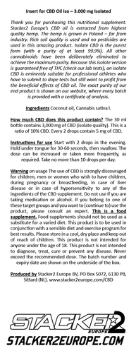 Stacker2 CBD Oil Iso - 3000 mg RAW - 30 ml