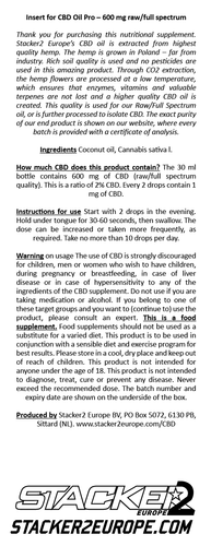 Stacker2 CBD Oil Pro - 600 mg RAW - 30 ml
