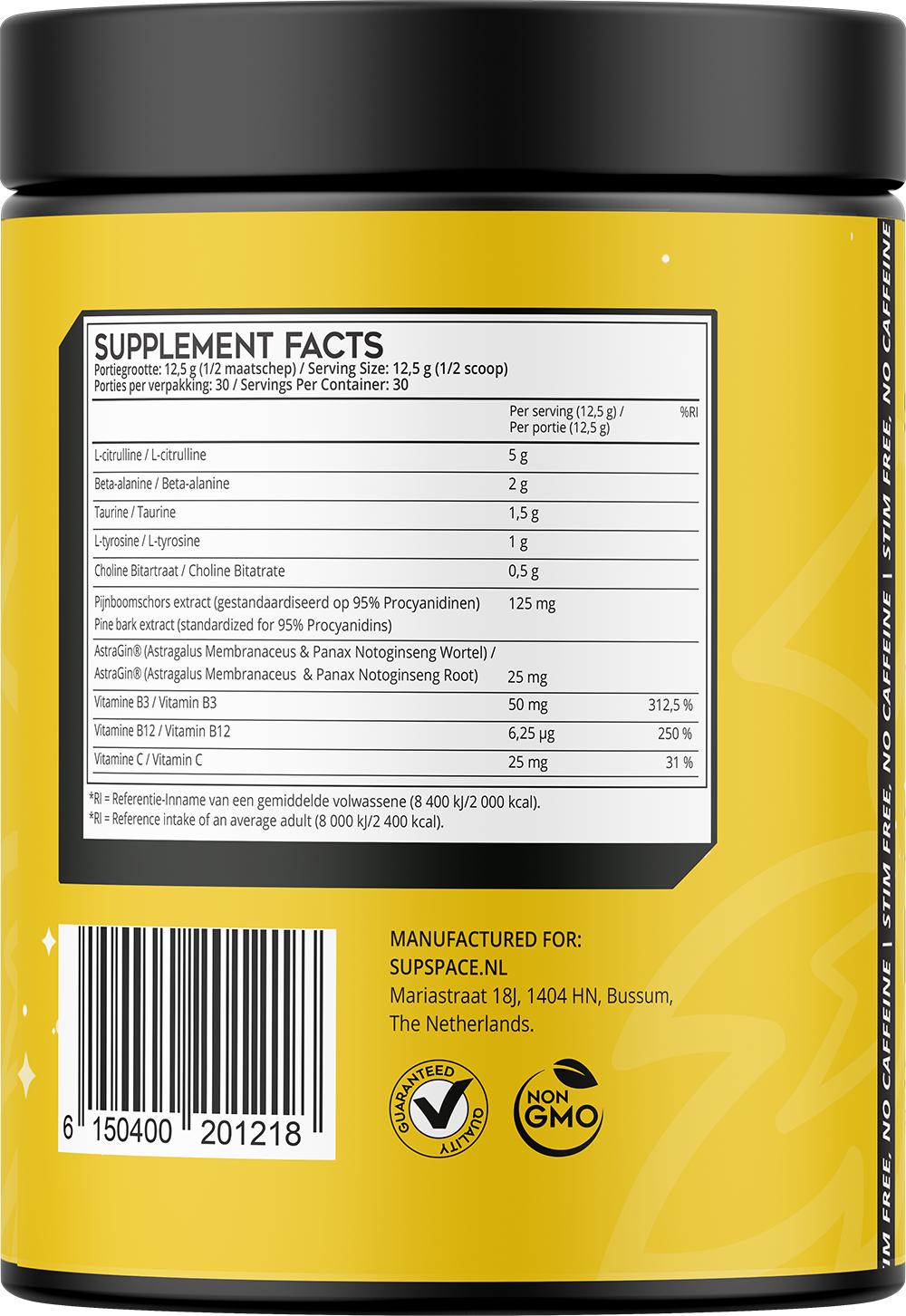 Supspace Pre-workout Zero Stim - 375 g