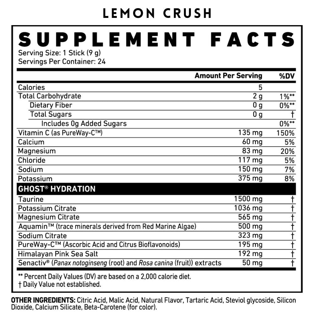 Ghost Hydration Sticks - 24 Servings - Lemon Crush