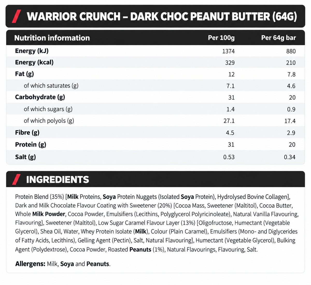 Warrior Crunch Bar - 12 x 64 g