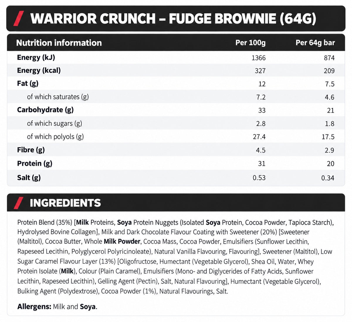 Warrior Crunch Bar - 12 x 64 g