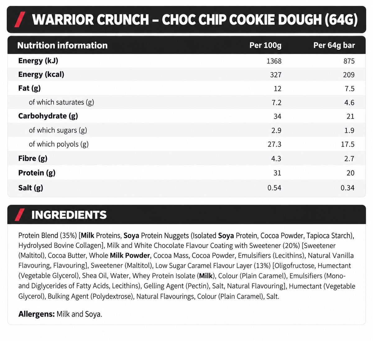 Warrior Crunch Bar - 12 x 64 g