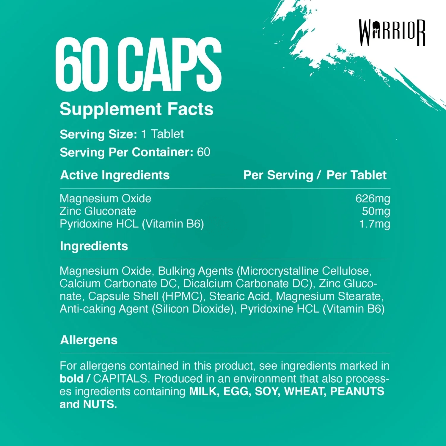 Warrior Zinc Magnesium and B6 - 60 tabs