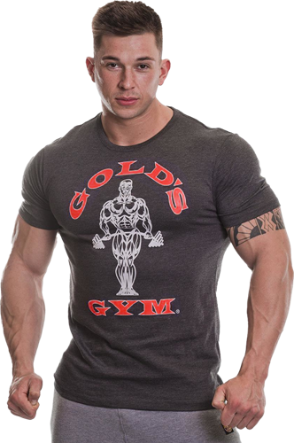 GGTS002 Golds Gym T Shirt Muscle Joe S Charcoal Marl Red Prometeus