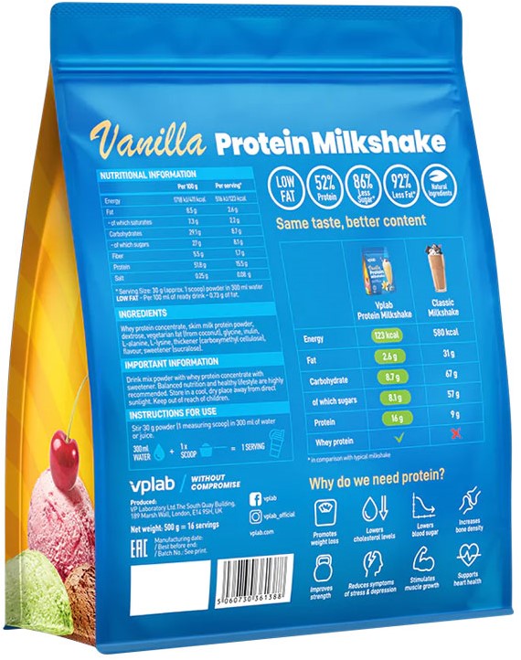 VPLAB Protein Milkshake Vanilla 500g EXP: 28-02-2025 | Prometeus